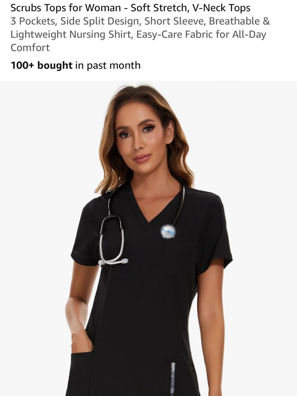 Black V-Neck Nursing Scrub Top - Women's Short Sleeve